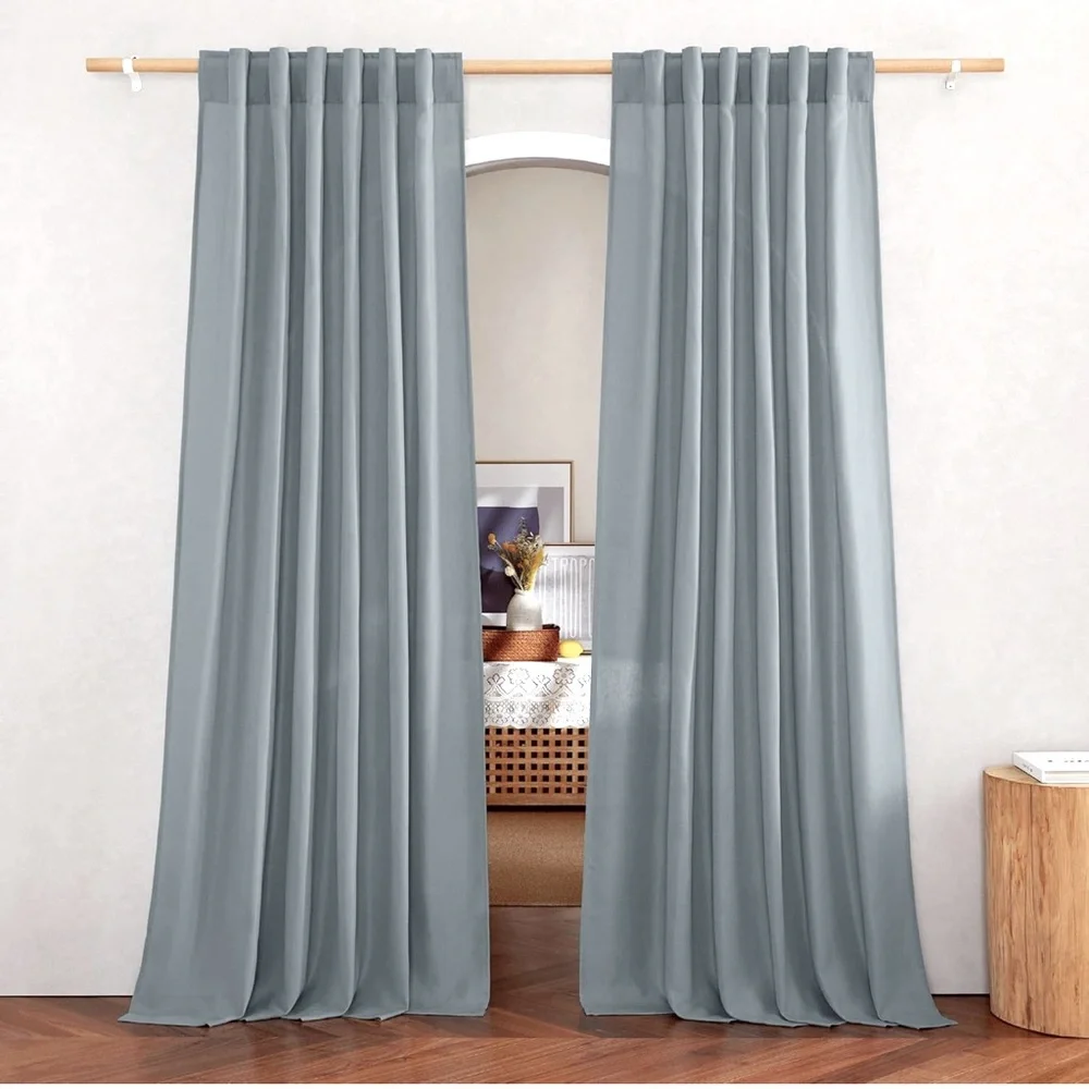 Blue Thick Linen Stone Blue Curtains for Living Room, Back Tab W55 x L84…